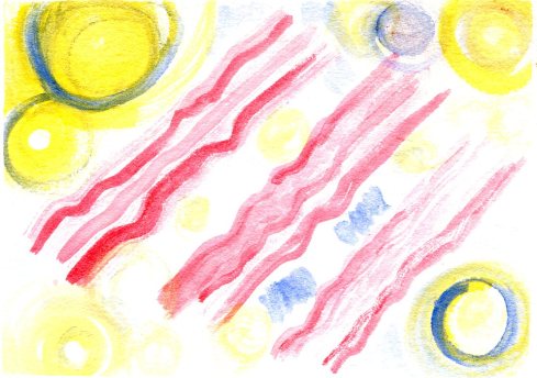 Watercolor painting of eggs + bacon