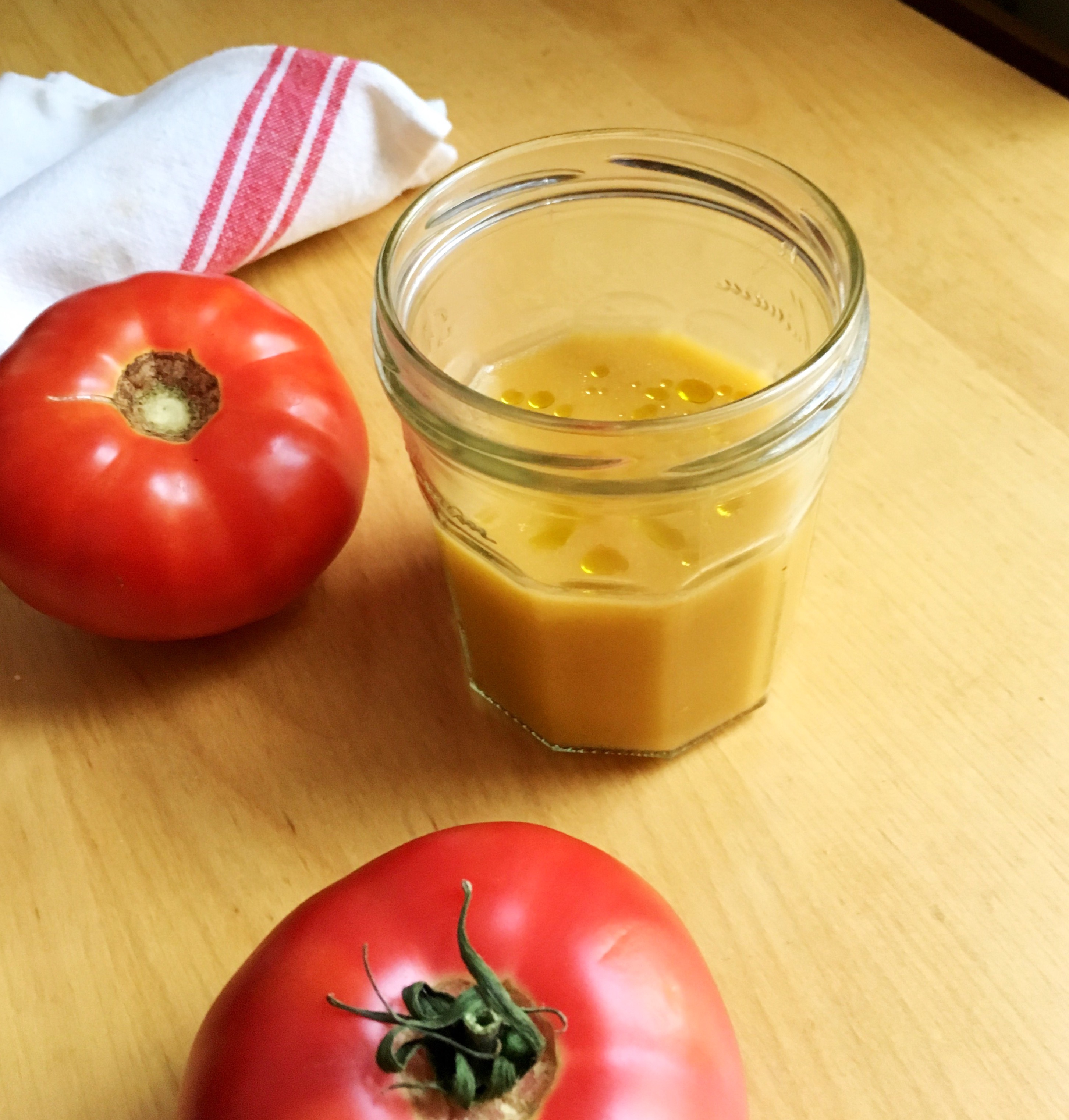 gazpacho soup in Bonne Maman jam jar