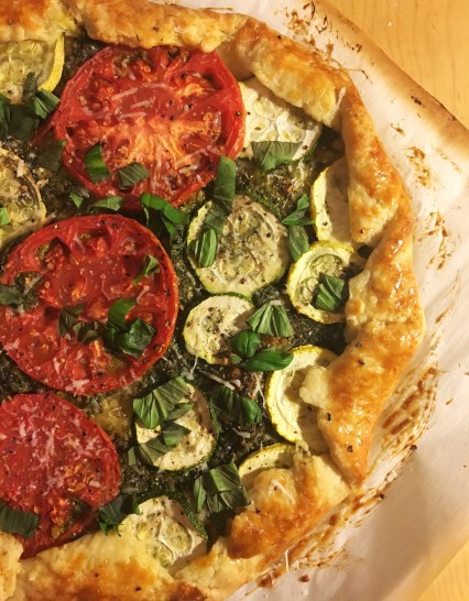Vegetarian galette with tomato squash zucchini