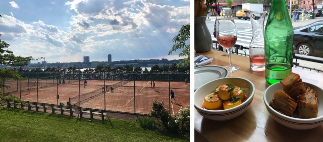 New York City red clay tennis and glass of rose wine